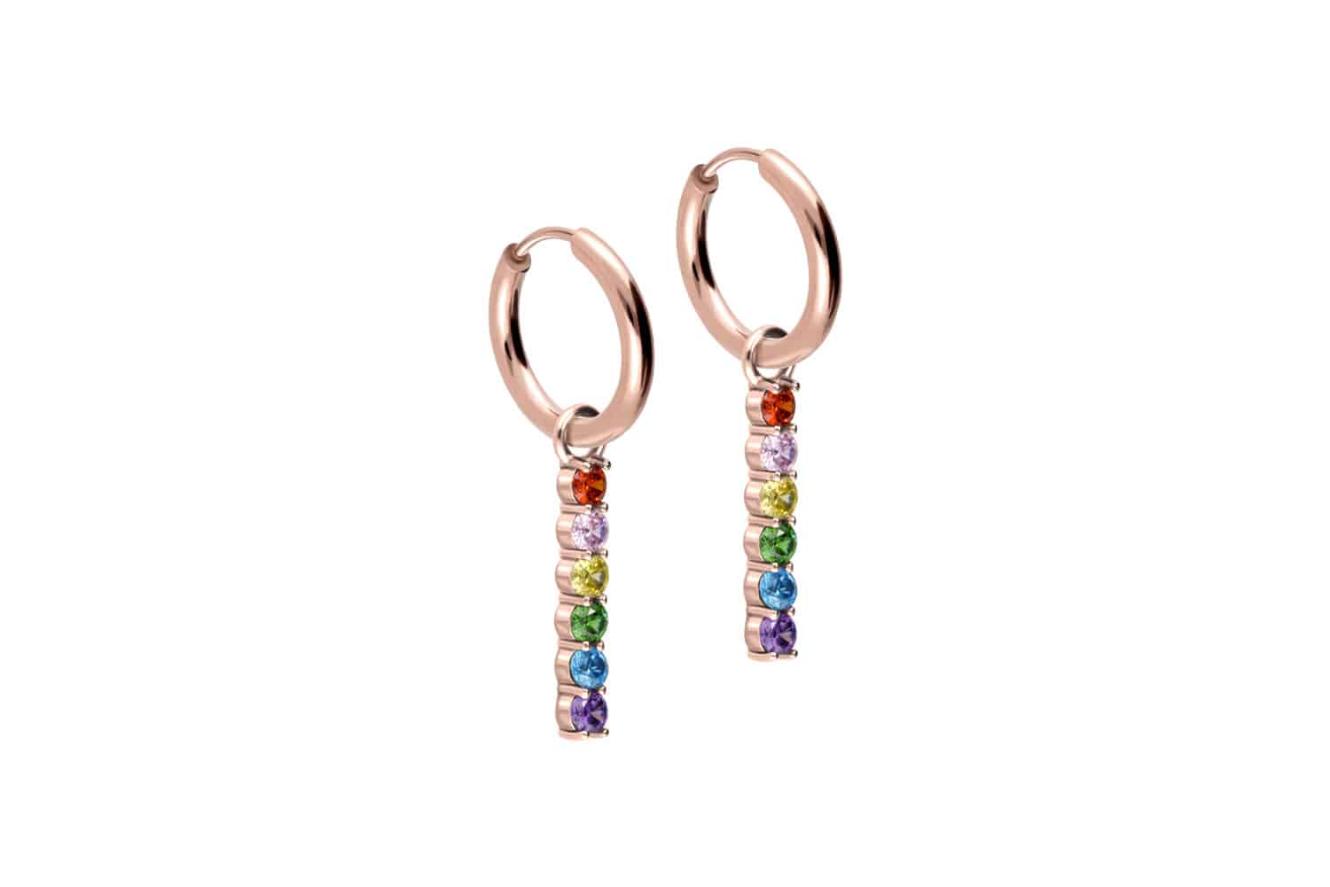 Chirurgenstahl Ohrclicker Creolen BUNTER KRISTALLBALKEN von Piercingline